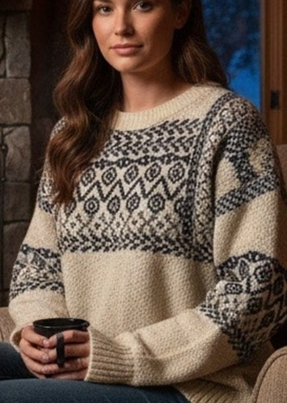 Uniq Cozy Soft Wool Blend Boho Patterned Sweater